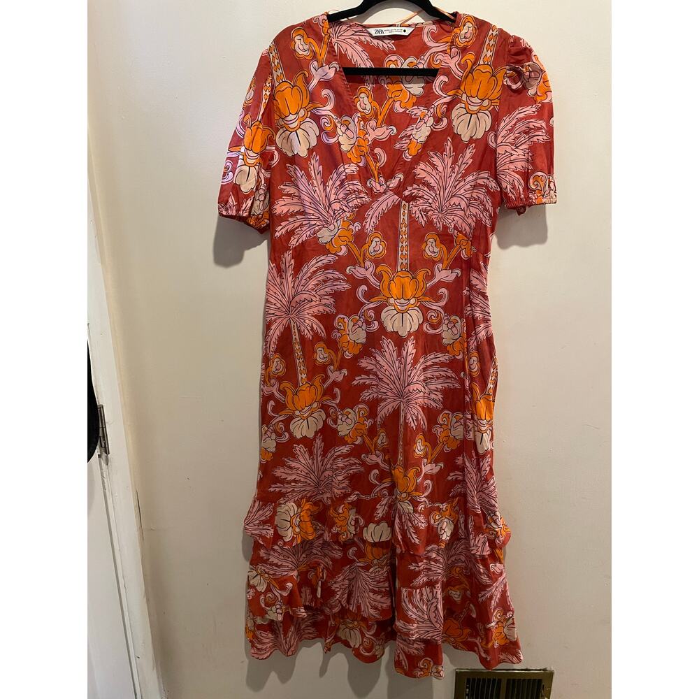 Zara floral print short sleeve layered maki dress size XXL
